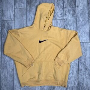 Vintage Nike Hoodie Mens 2XL Big Center Swoosh Check Silver Tag Y2K Yellow‎ 90s